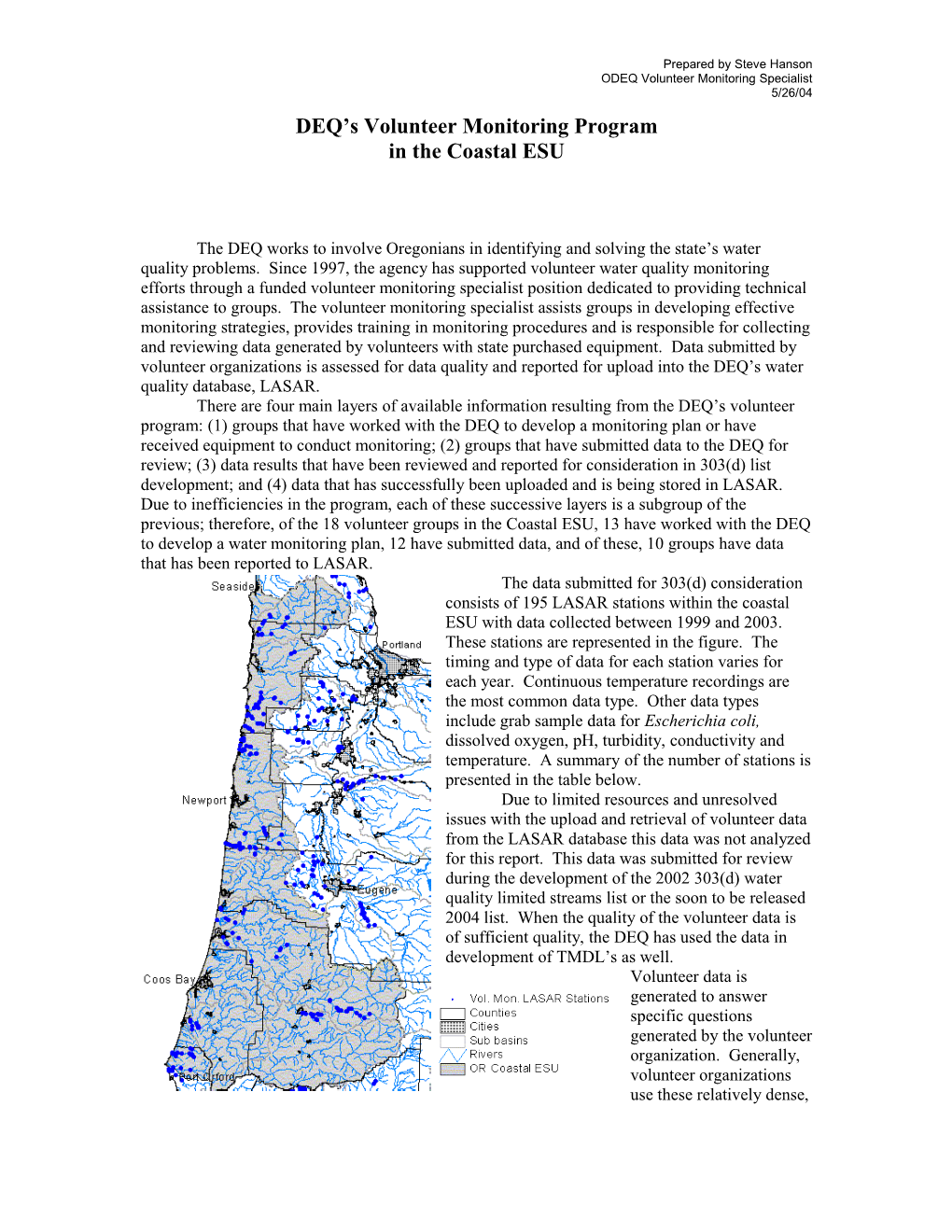 DEQ S Volunteer Monitoring Program