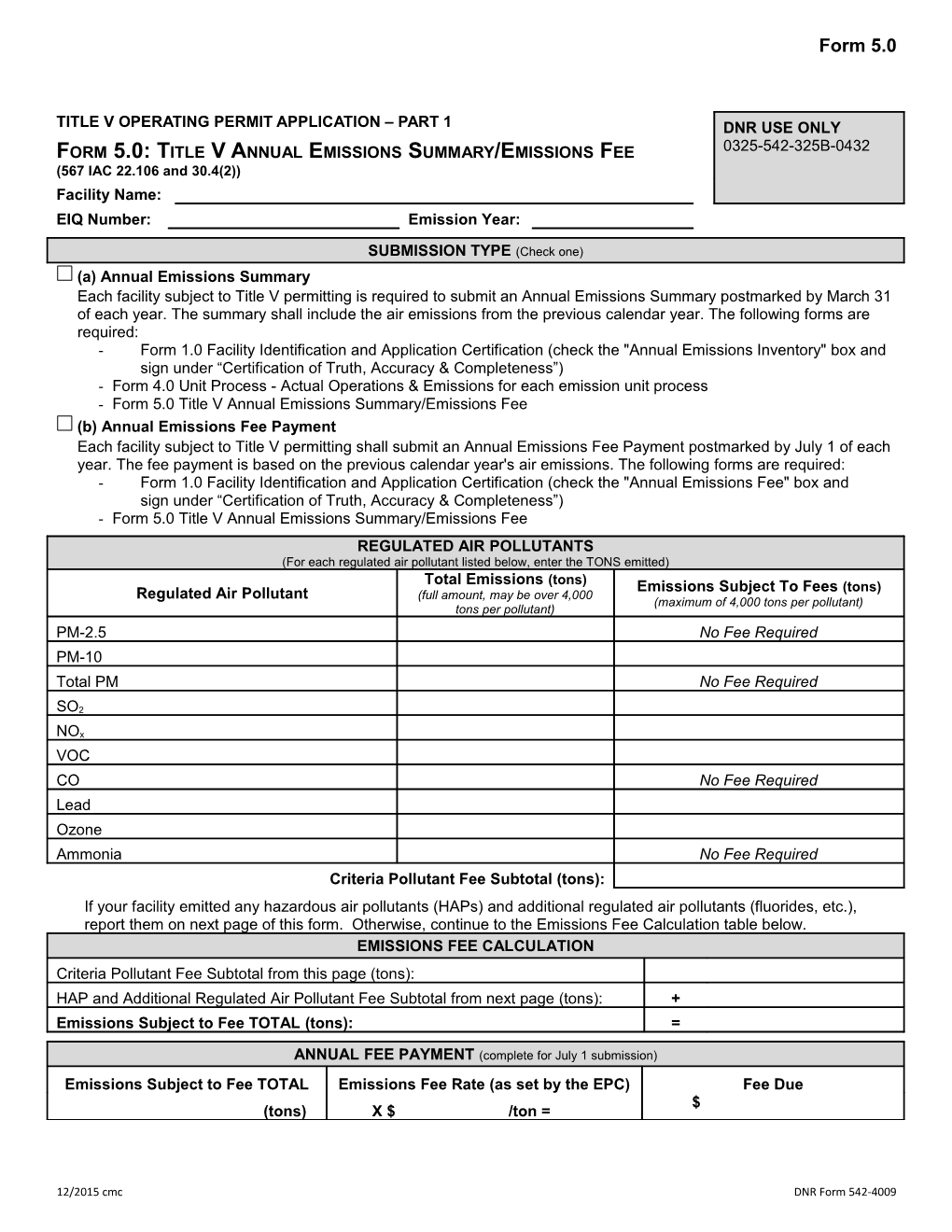 12/2015 Cmc Duplicate This Form As Needed DNR Form 542-4009