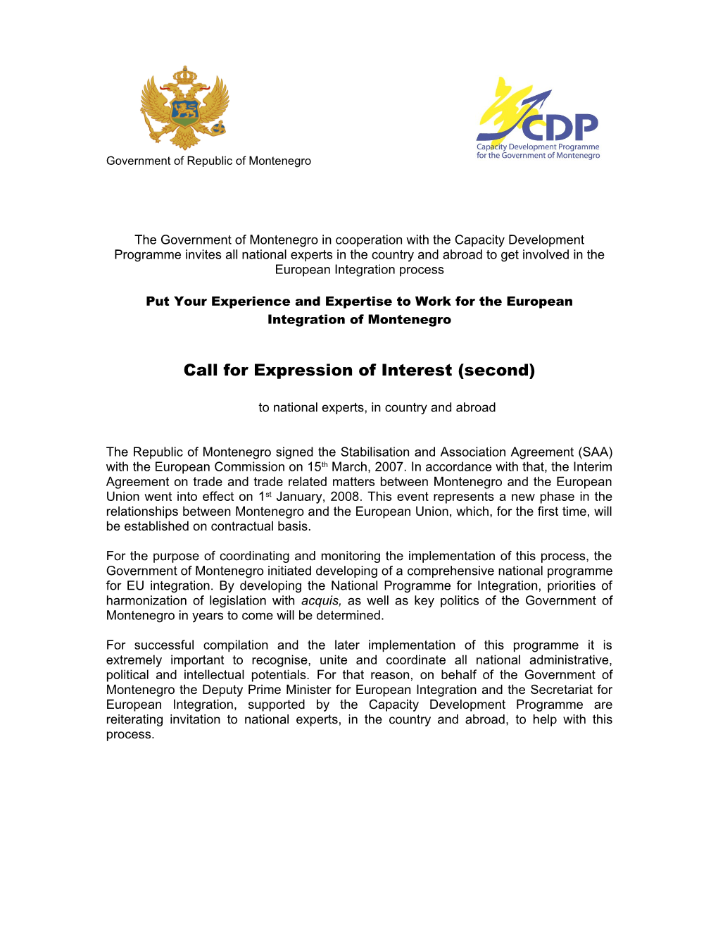 Call for Expression of Interest Addressed to Individuals for the Establishment of a Database