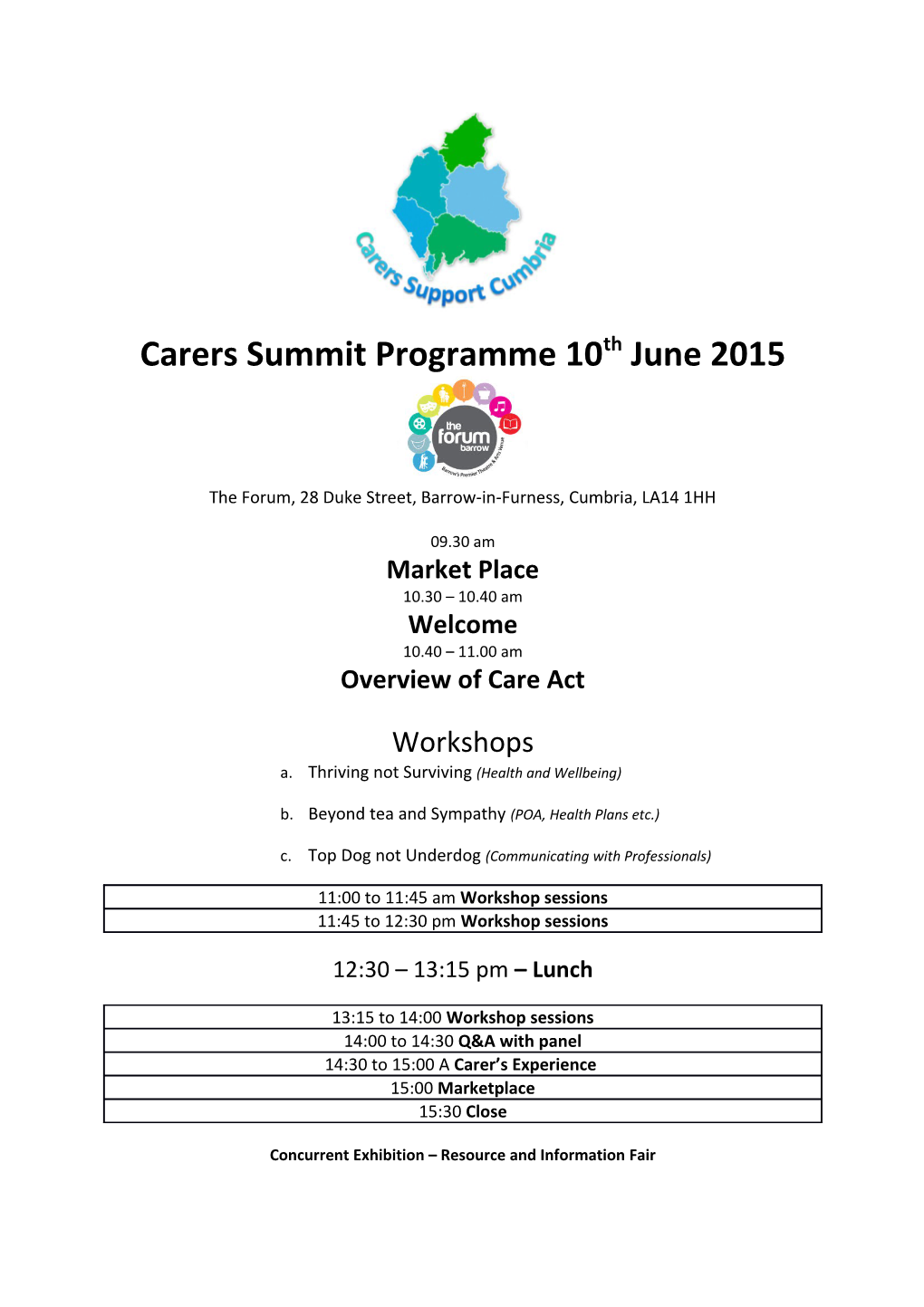 Carers Summit Programme 10Th June 2015