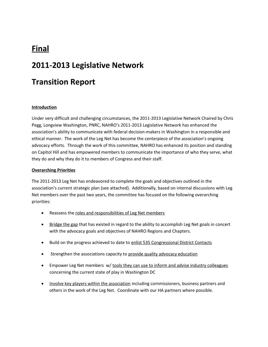2011-2013 Legislative Network