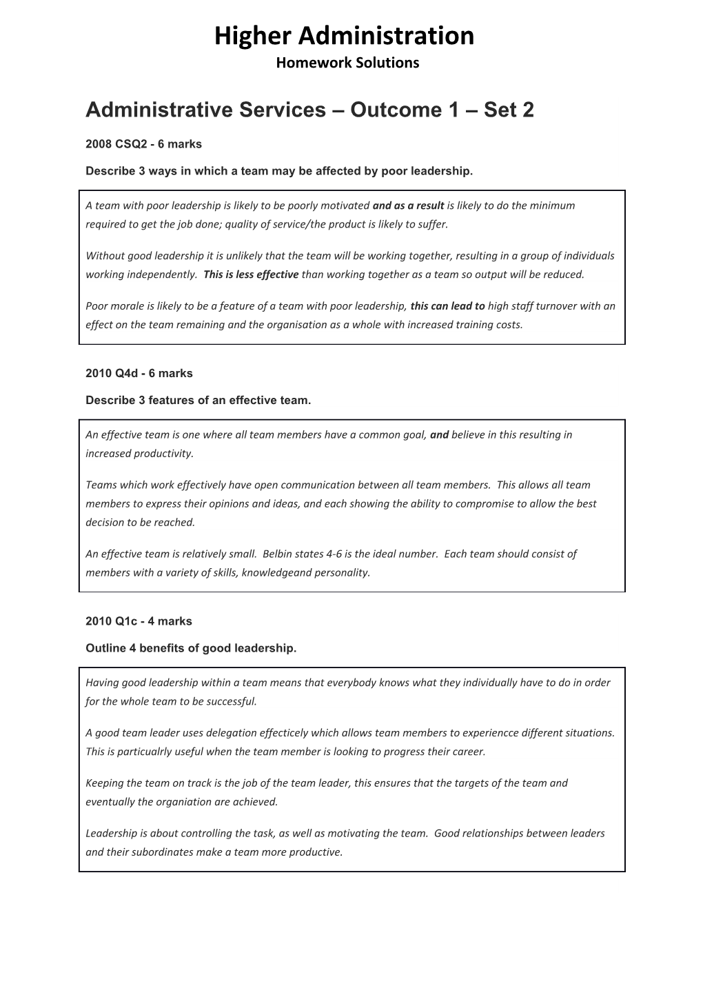 Administrative Services Outcome 1 Set 2