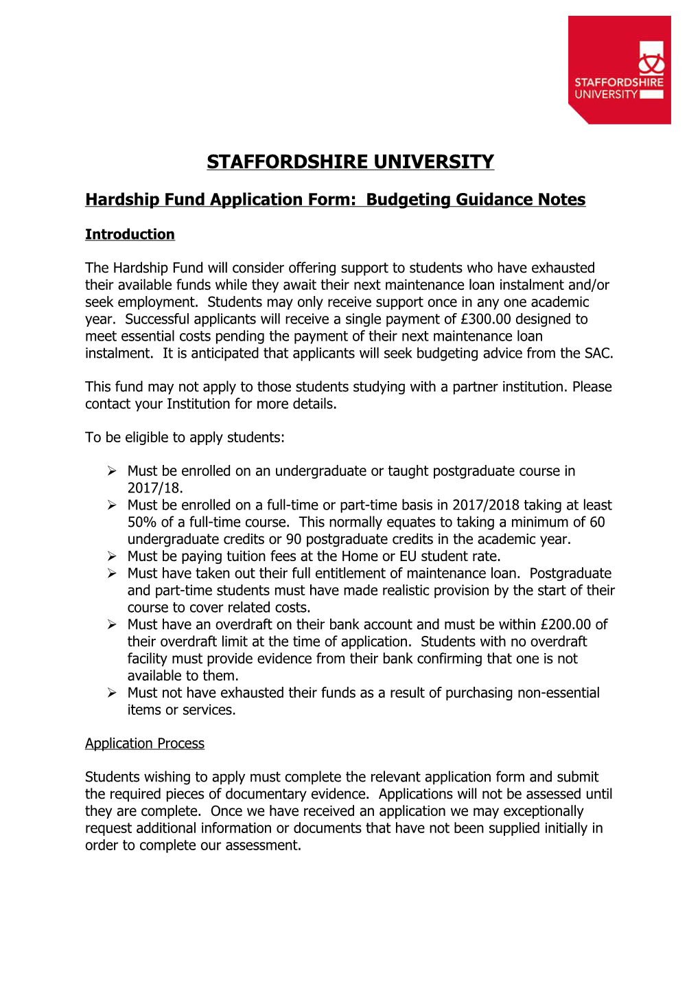 Hardship Fund Application Form: Budgeting Guidance Notes