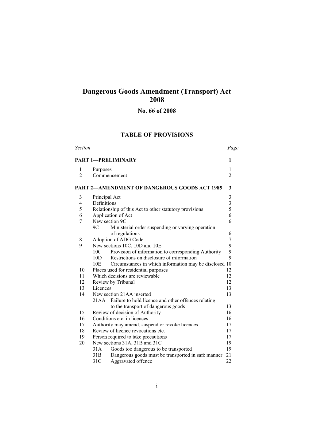 Dangerous Goods Amendment (Transport) Act 2008