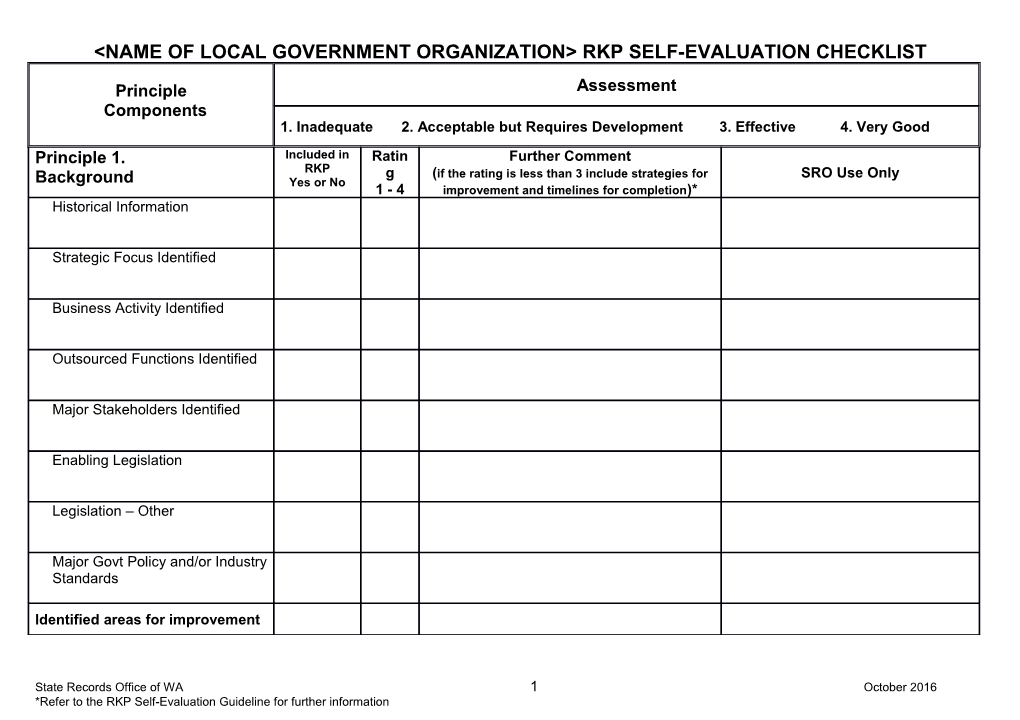 Local Government RKP Self Evaluation Checklist