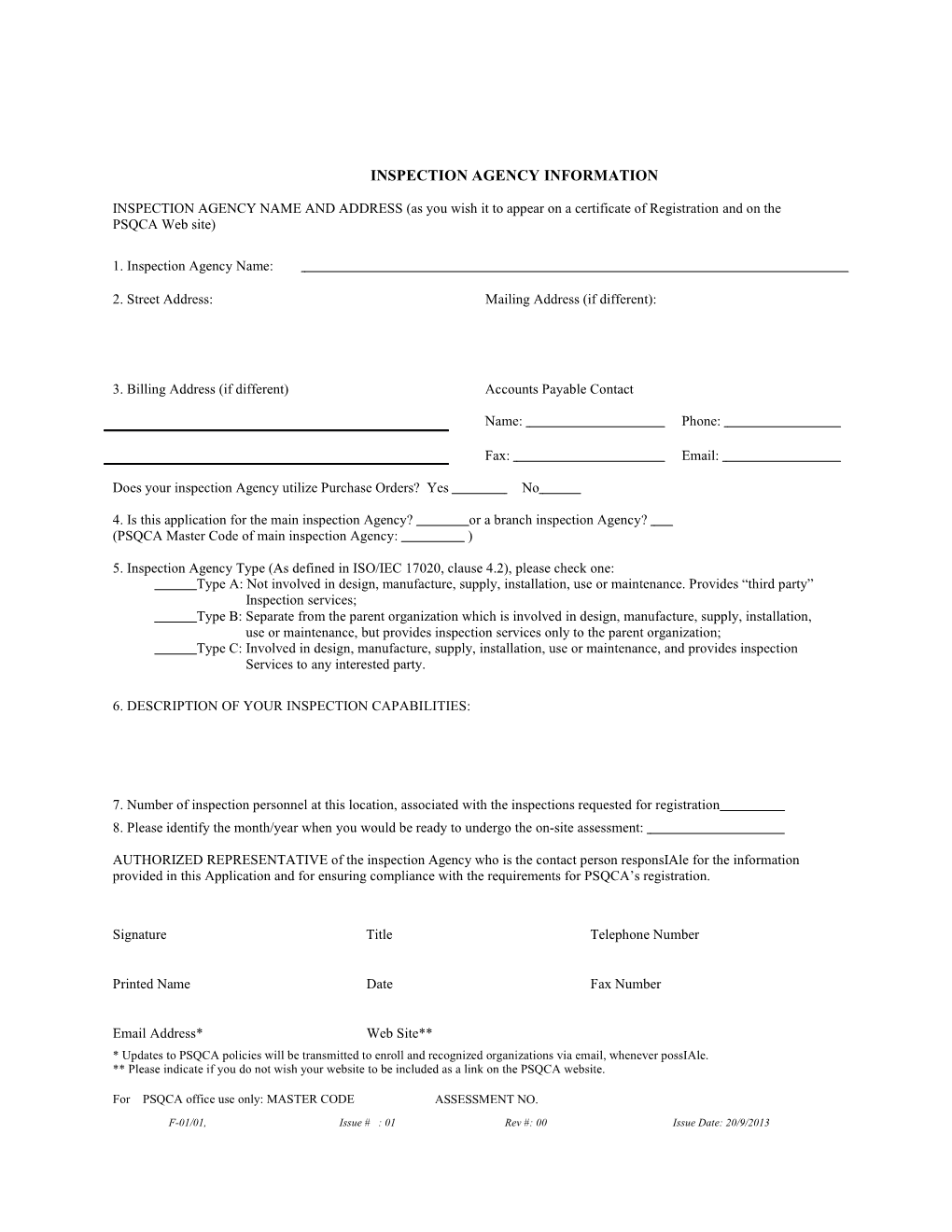 Application Form for Peer Evaluation Registration of Inspection Bodies
