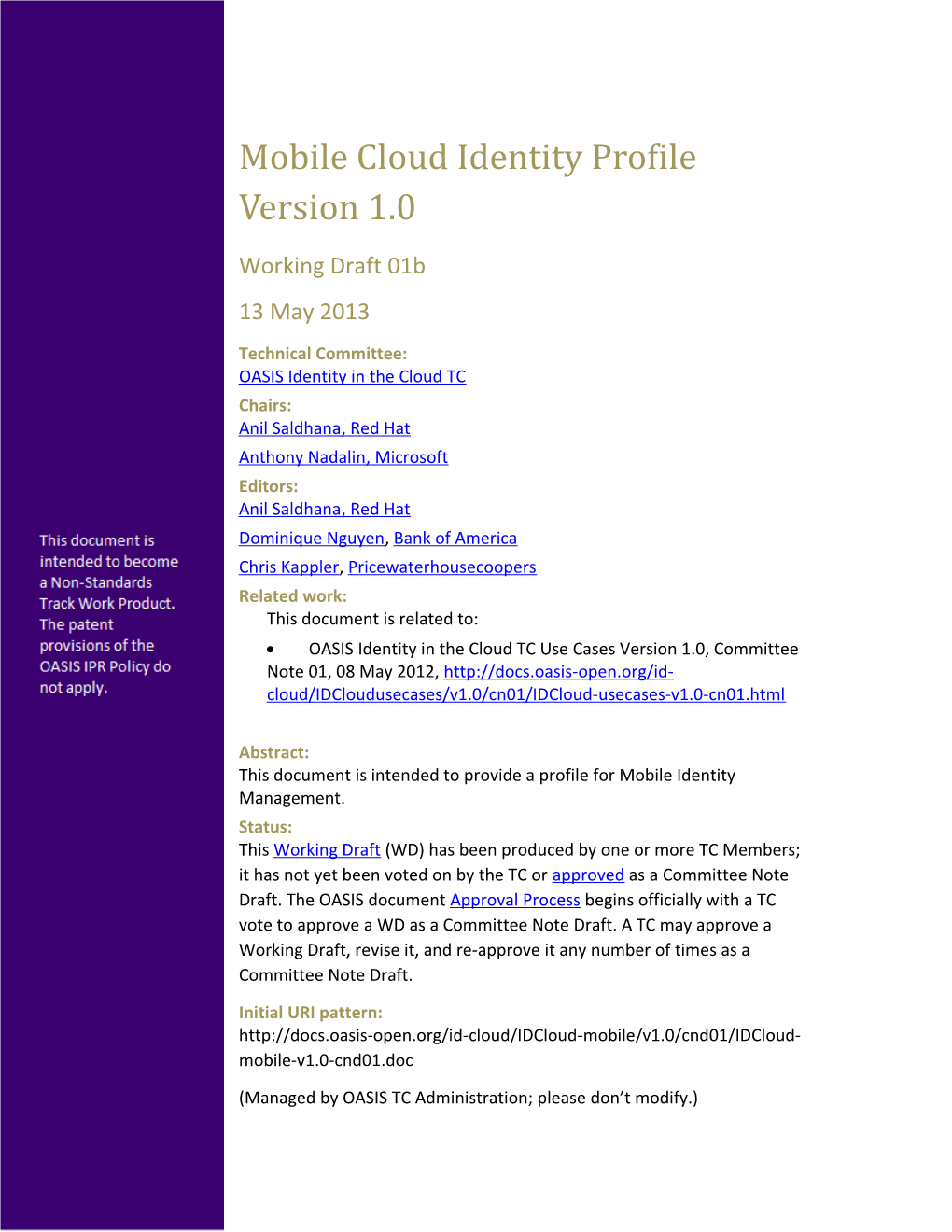 Mobile Cloud Identity Profile Version 1.0