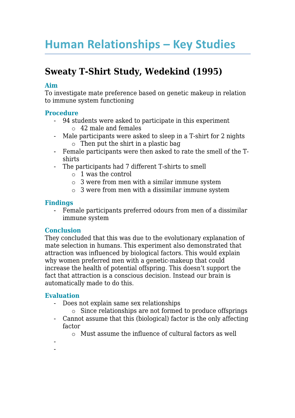 Sweaty T-Shirt Study, Wedekind (1995)