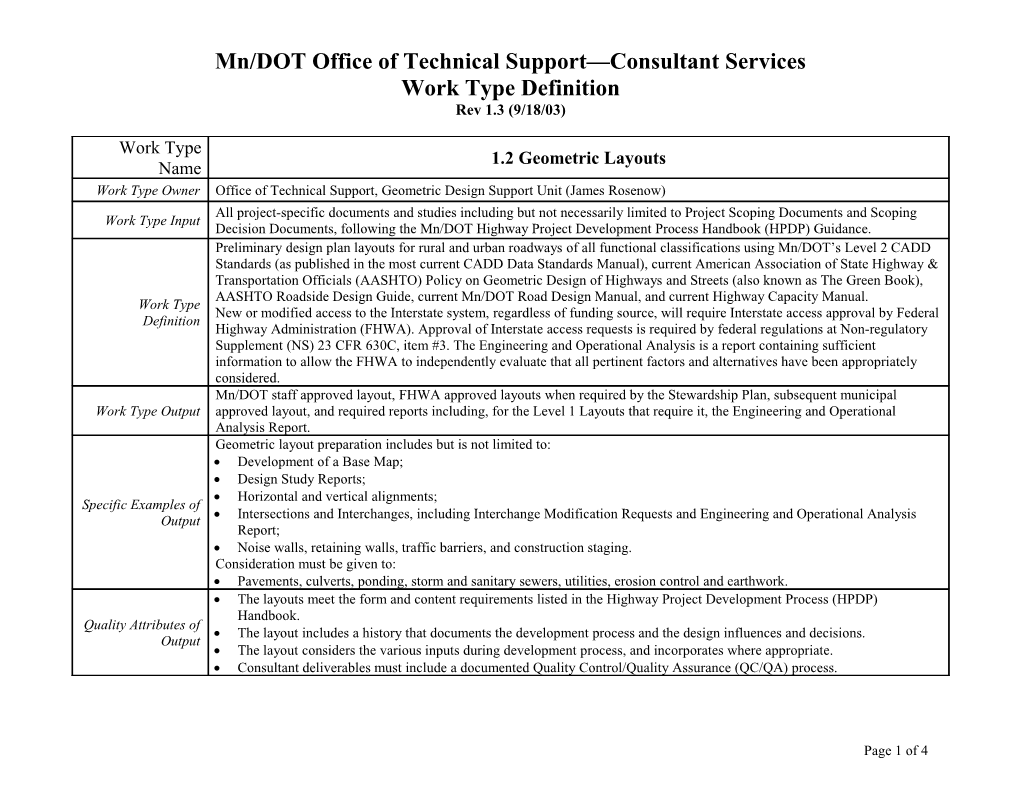 Mn/DOT Office of Technical Support Consultant Services