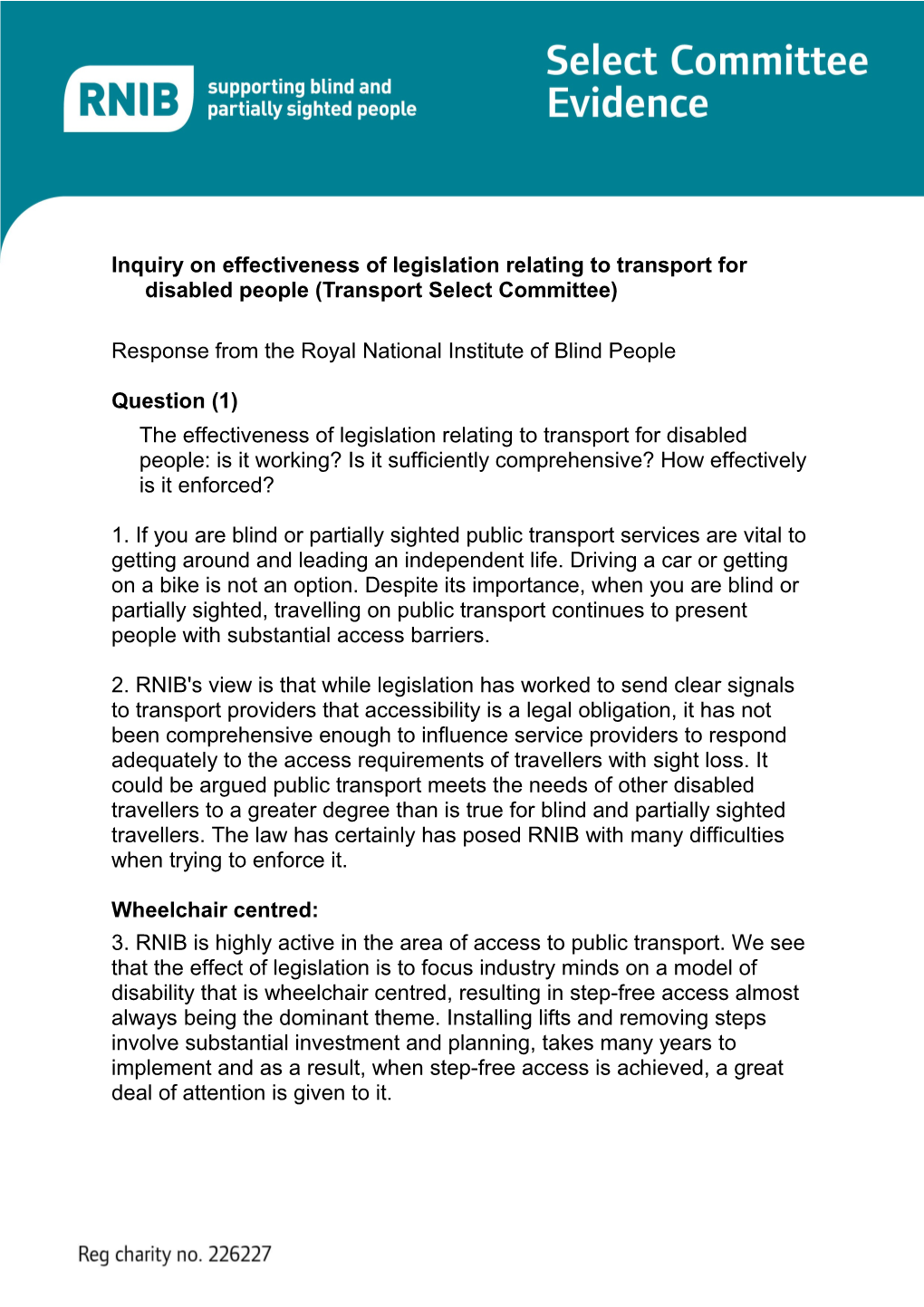 Transport Select Committee Disabled People