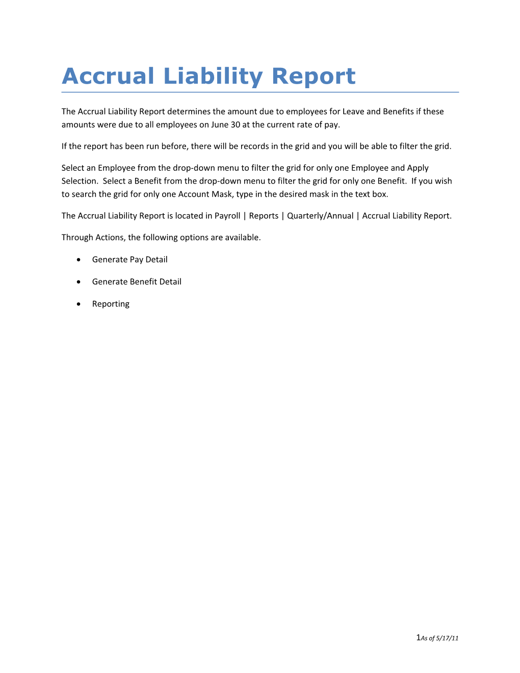 Accrual Liability Report