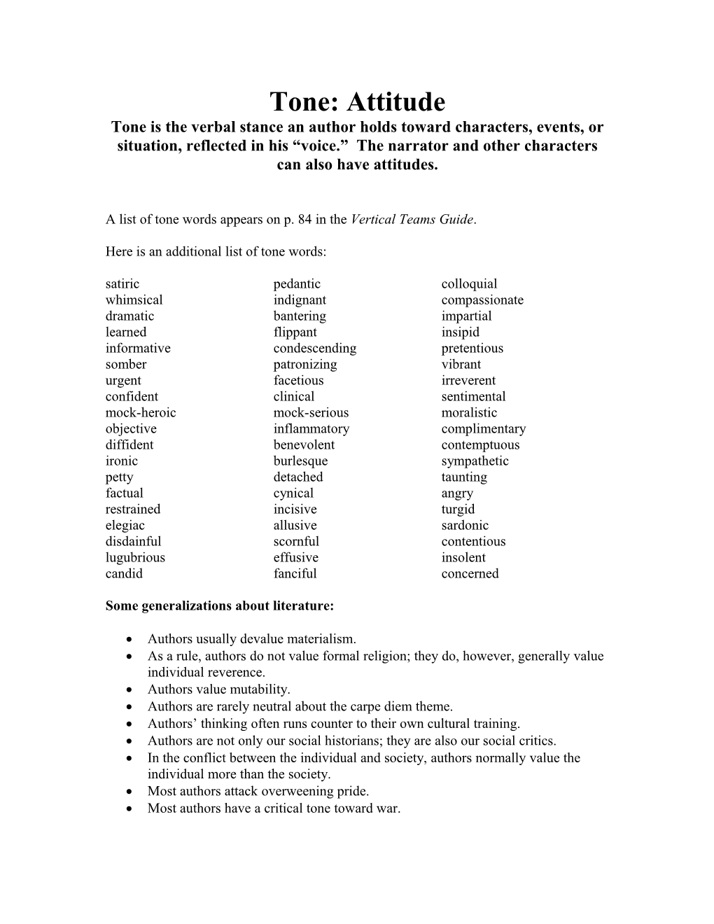 A List of Tone Words Appears on P. 84 in the Vertical Teams Guide