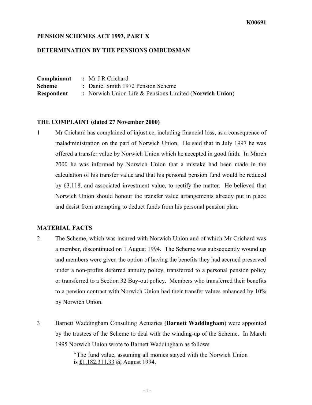 Pension Schemes Act 1993, Part X s52