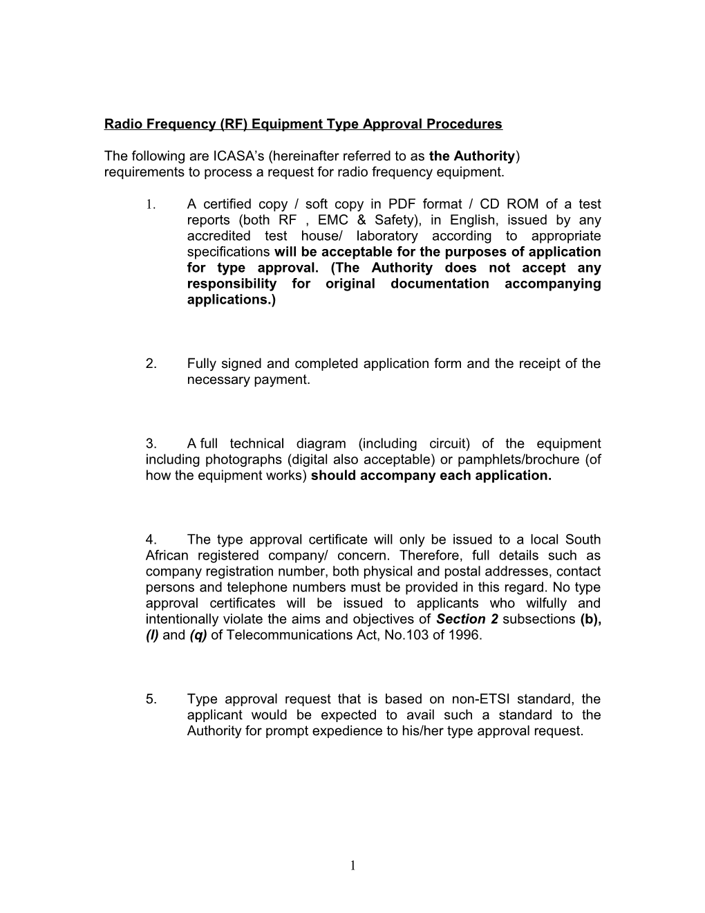 RF Type Approval Procedures