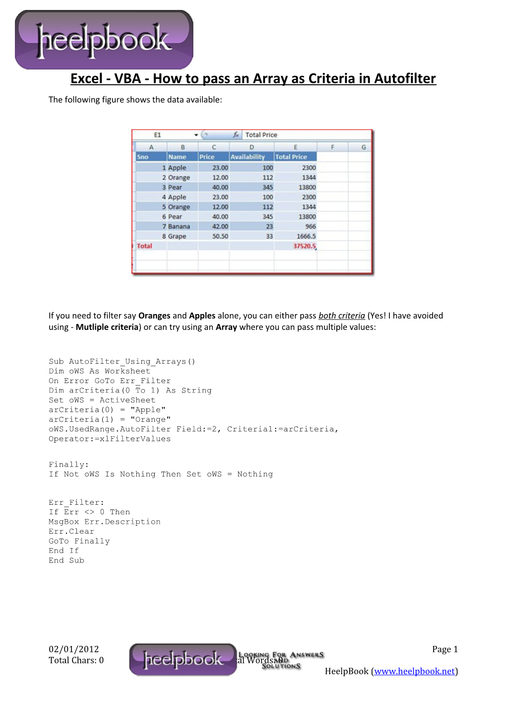 Excel VBA How to Pass an Array As Criteria in Autofilter