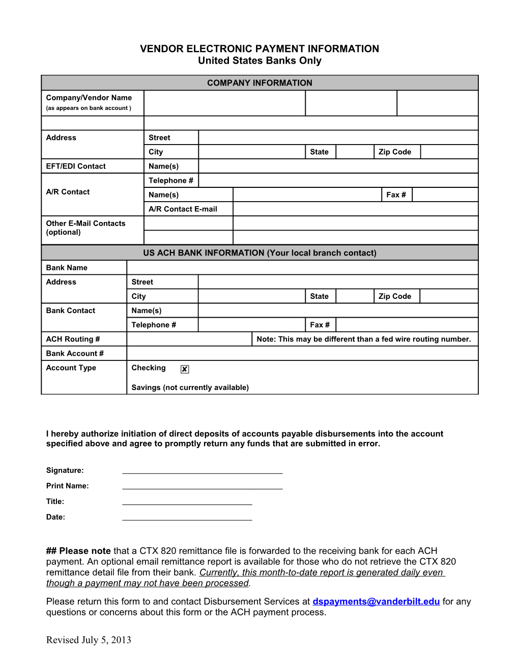 Electronic Payment Information