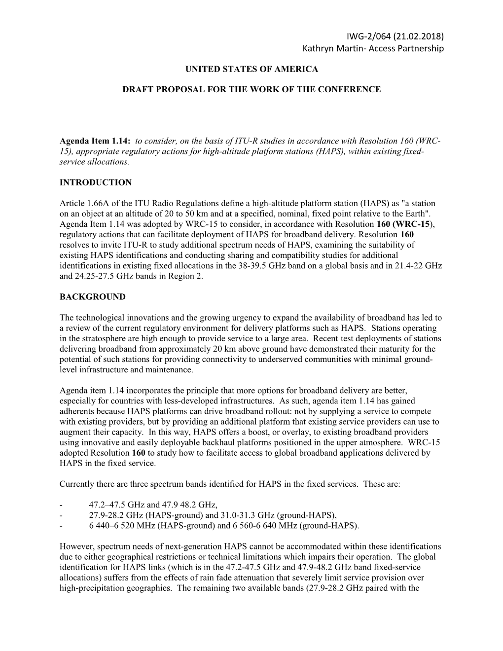 Draft Proposal for the Work of the Conference