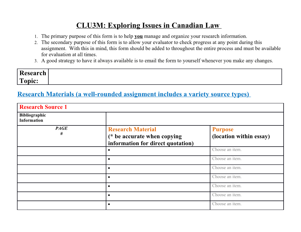CLU3M: Exploring Issues in Canadian Law