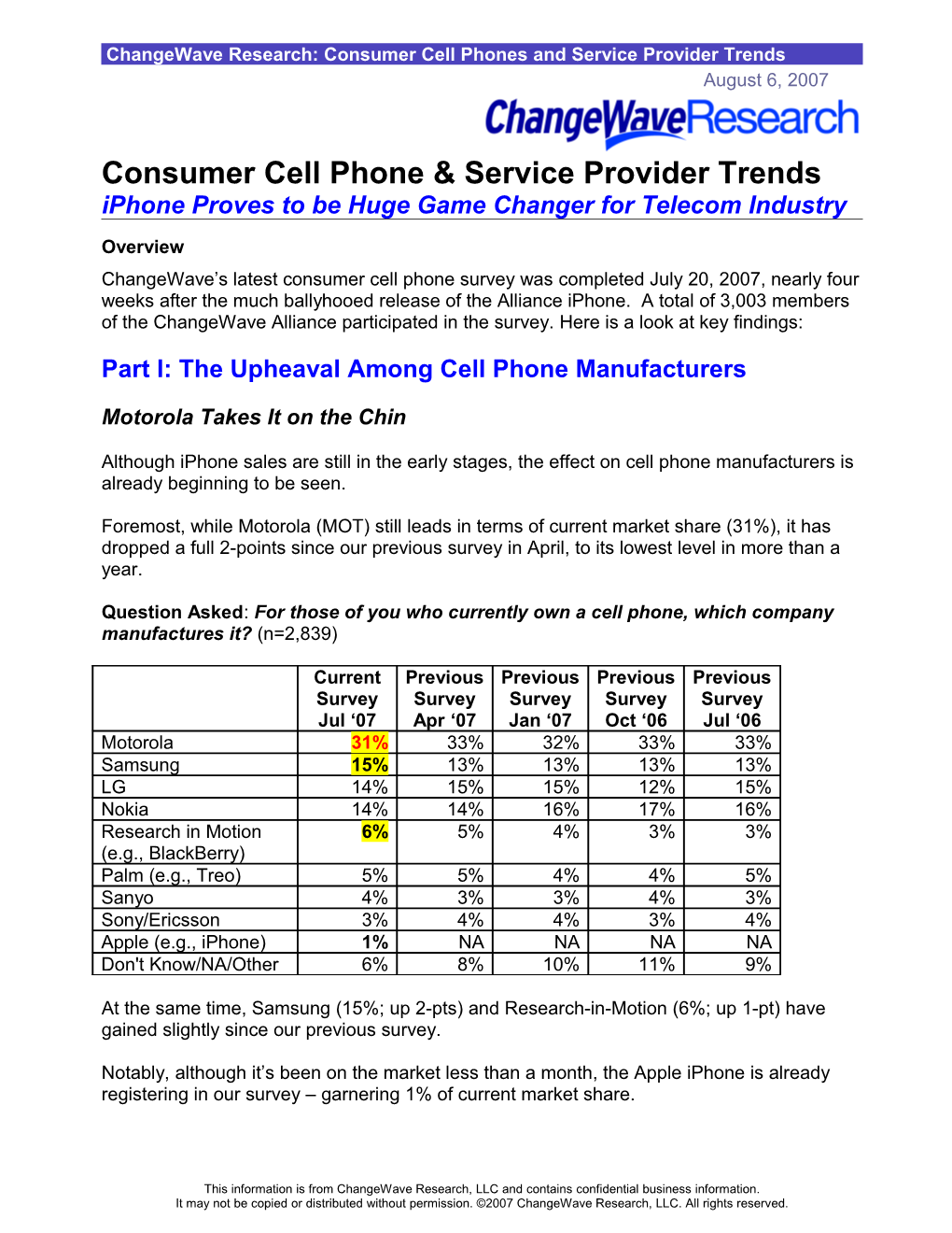 Changewave Research: Consumer Cell Phones and Service Provider Trends