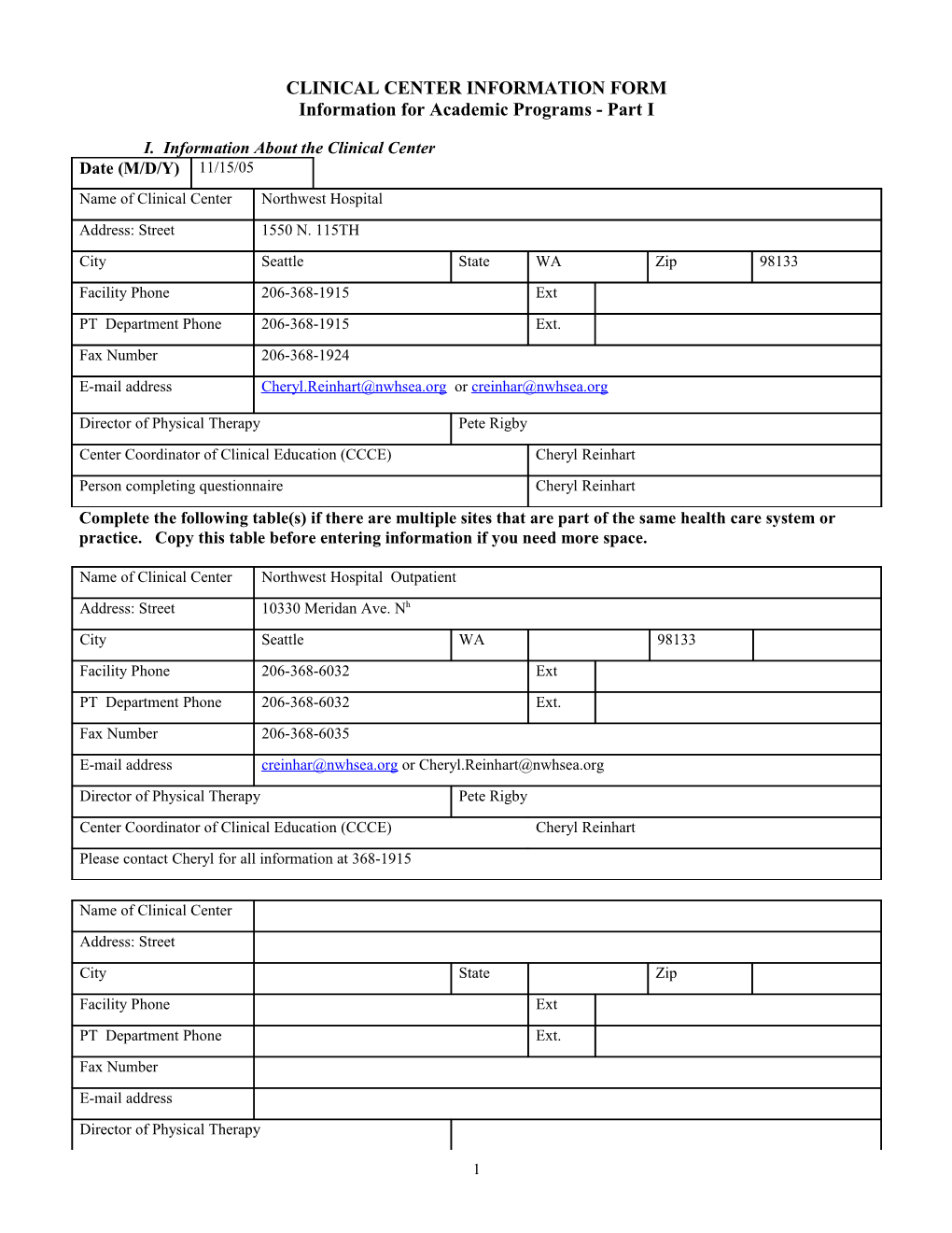 Clinical Center Information Form (Ccif) s1