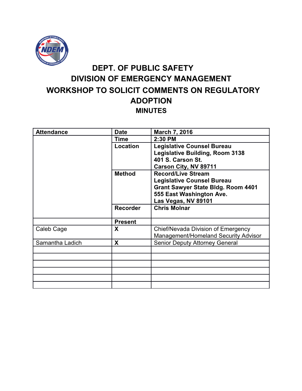 Workshop to Solicit Comments on Regulatory Adoption