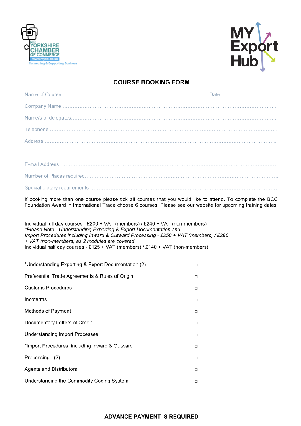 Course Booking Form
