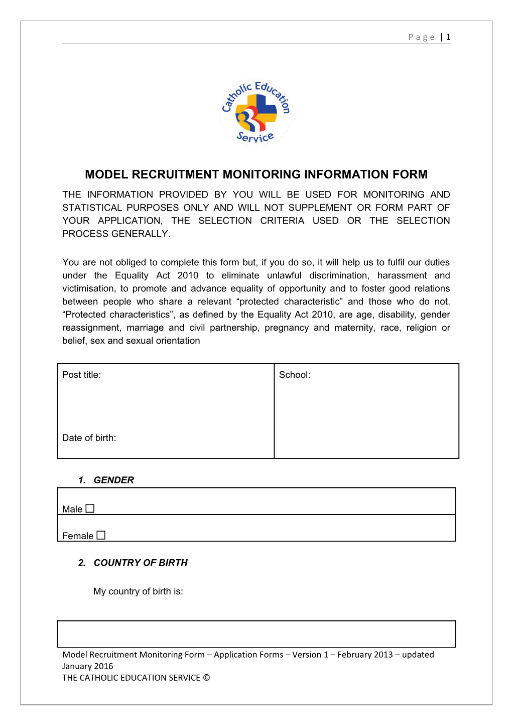 Model Recruitment Monitoring Information Form
