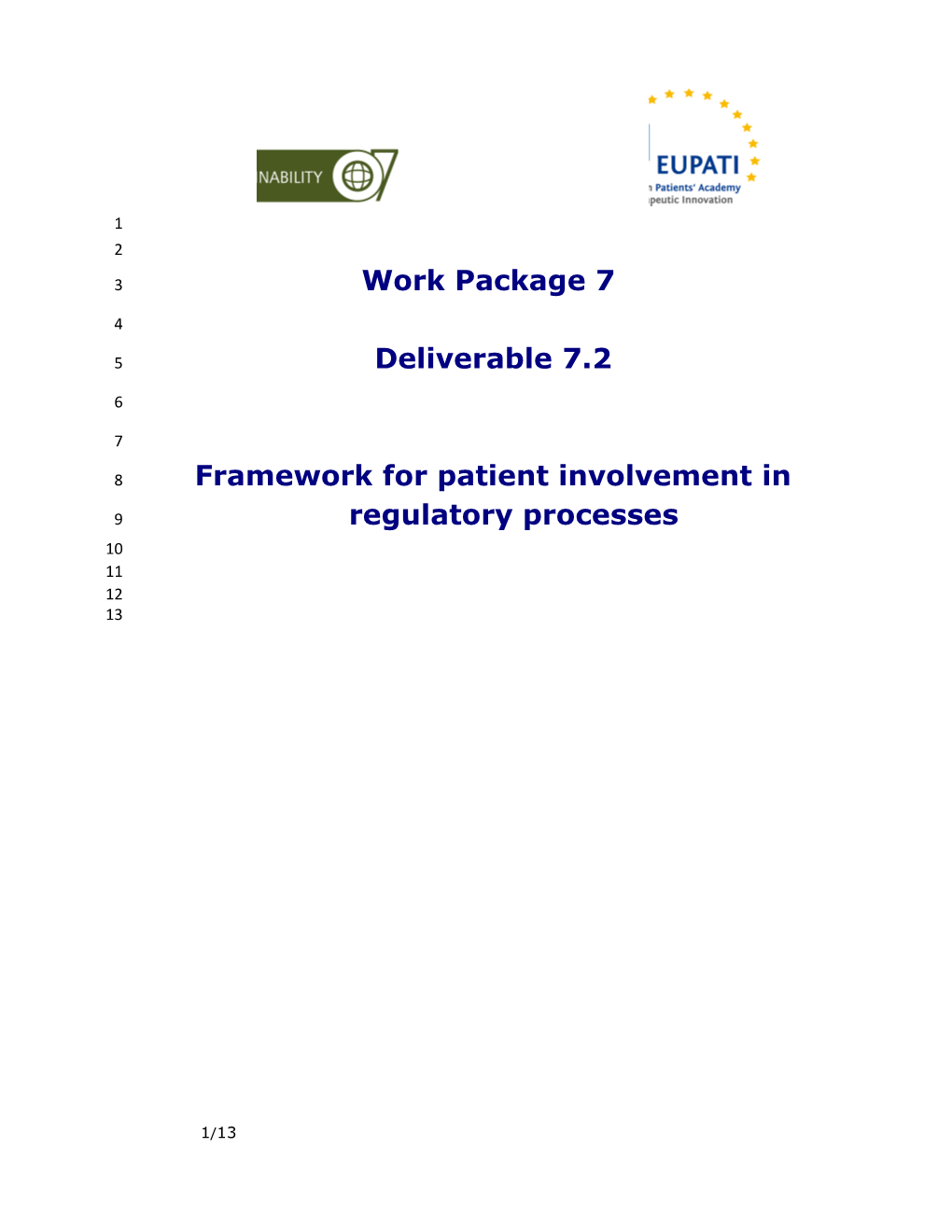 Framework Forpatient Involvement in Regulatory Processes