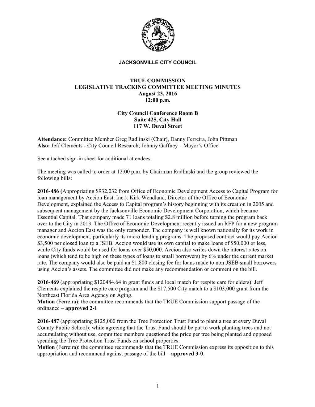 Legislative Tracking Committee Meeting Minutes