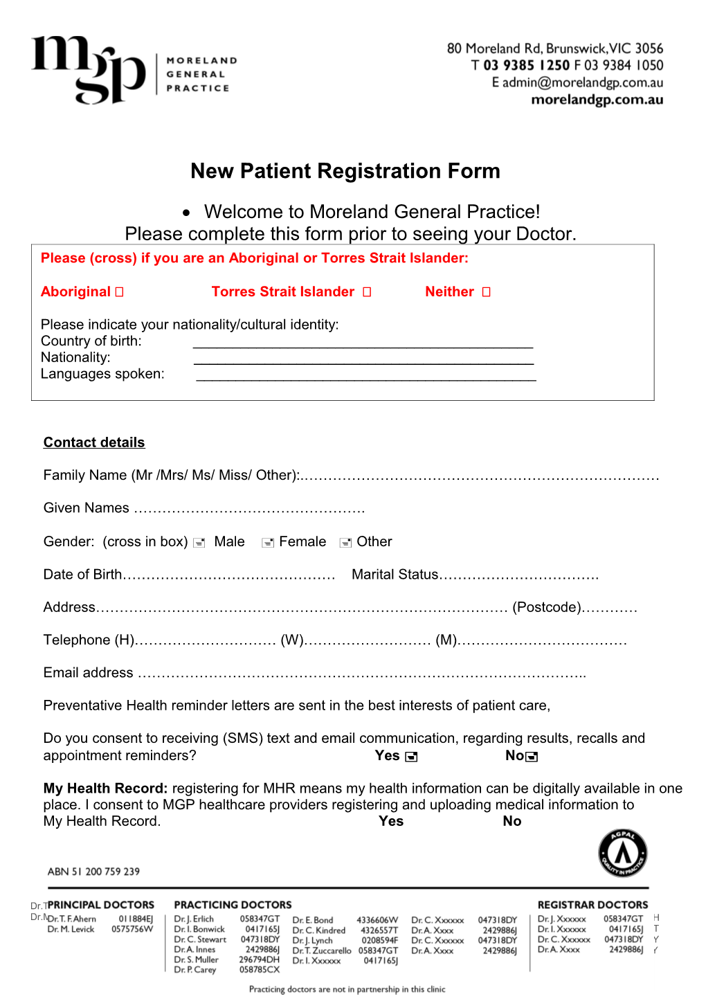 Please Complete This Form Prior to Seeing Your Doctor