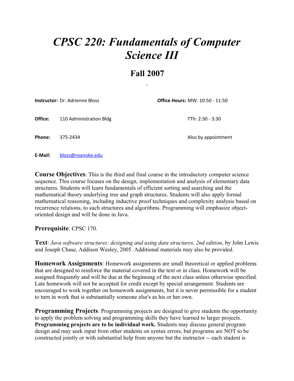 CPSC 220: Fundamentals of Computer Science III