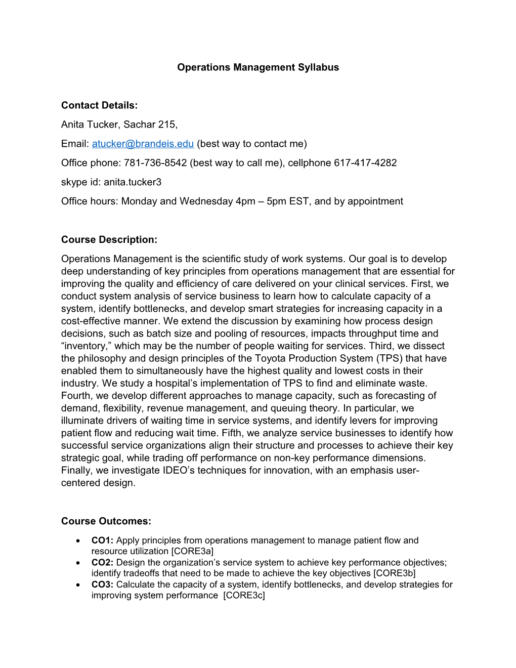 Operations Management Syllabus