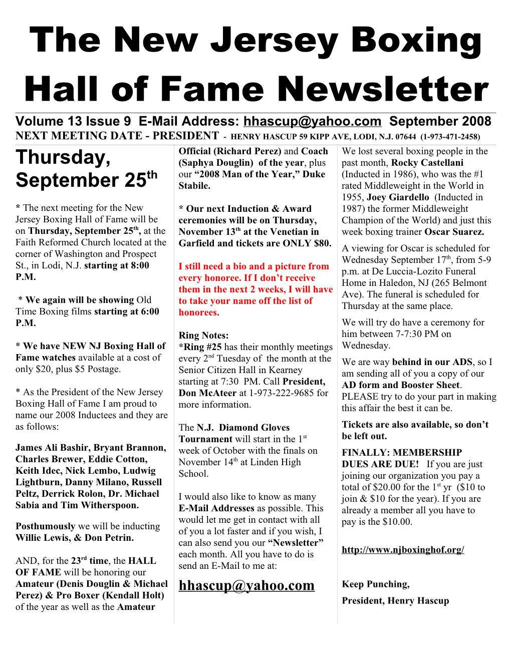 The New Jersey Boxing Hall of Fame Newsletter s2