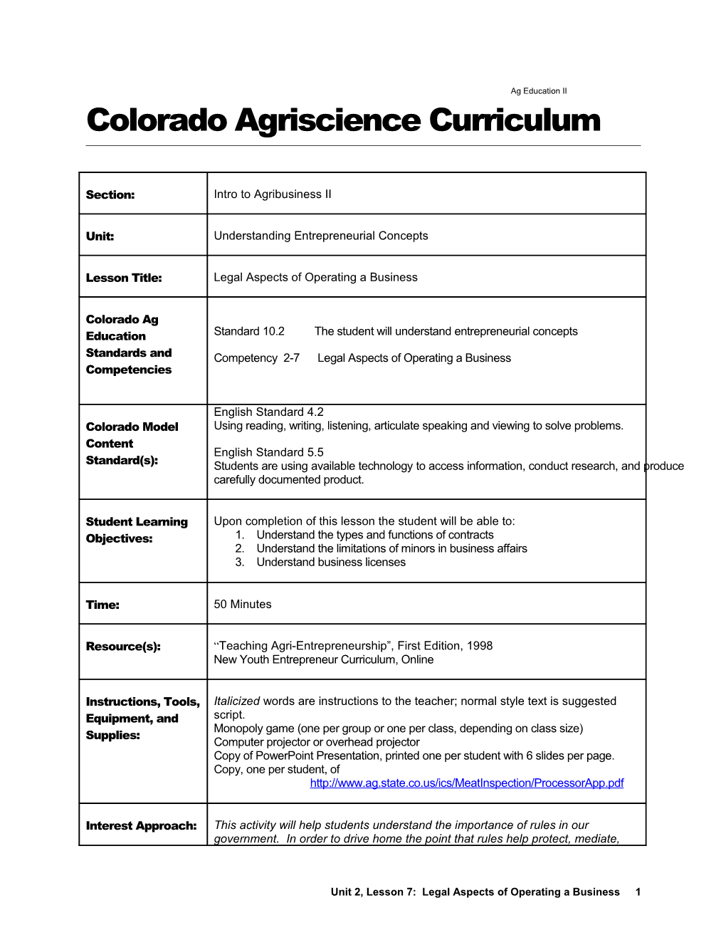 Colorado Agriscience Curriculum s2