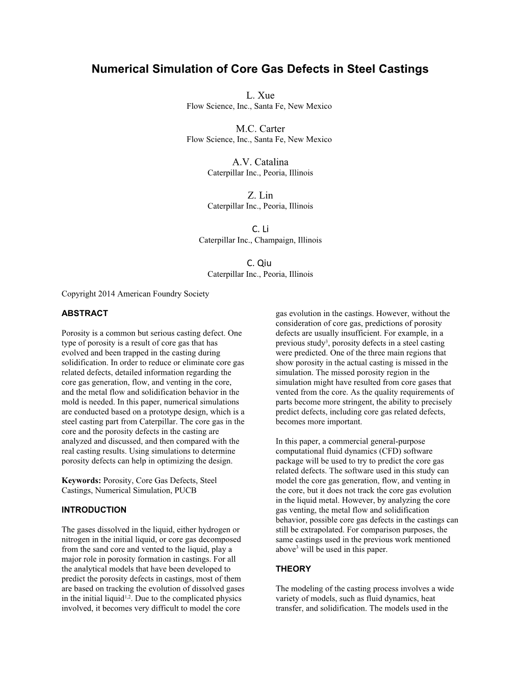 Numerical Simulation of Core Gas Defects in Steel Castings