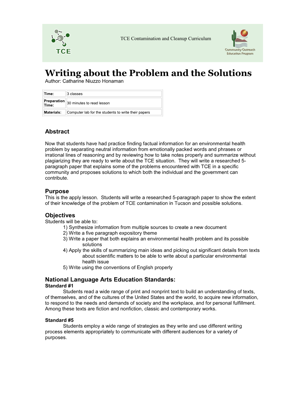 Writing About the Problem and the Solutions