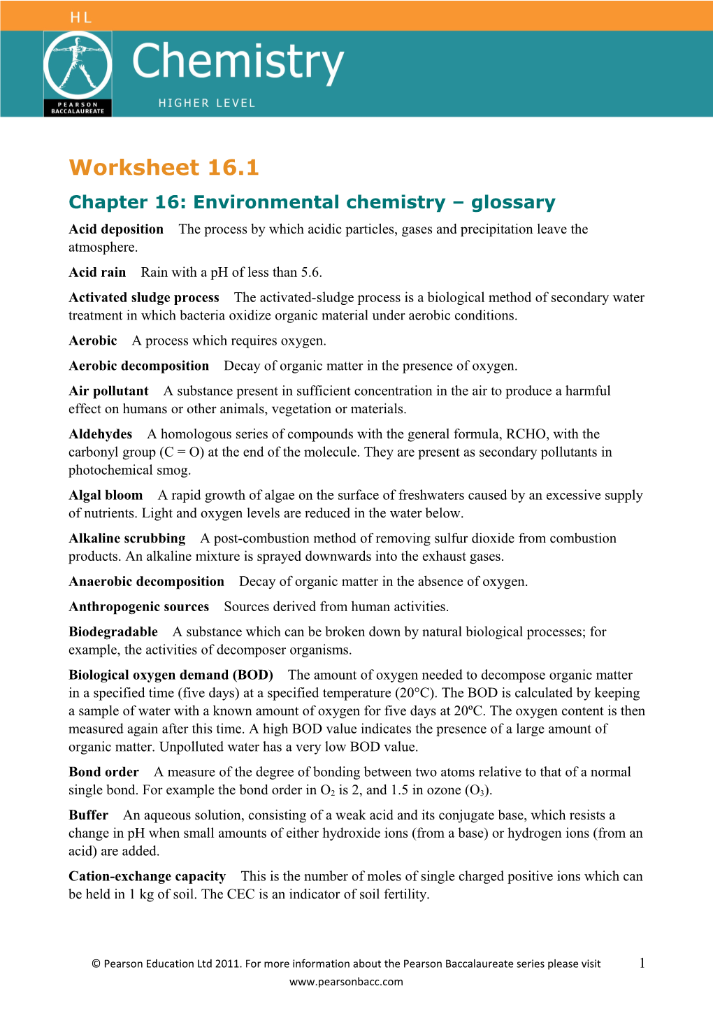Chapter 16: Environmental Chemistry Glossary