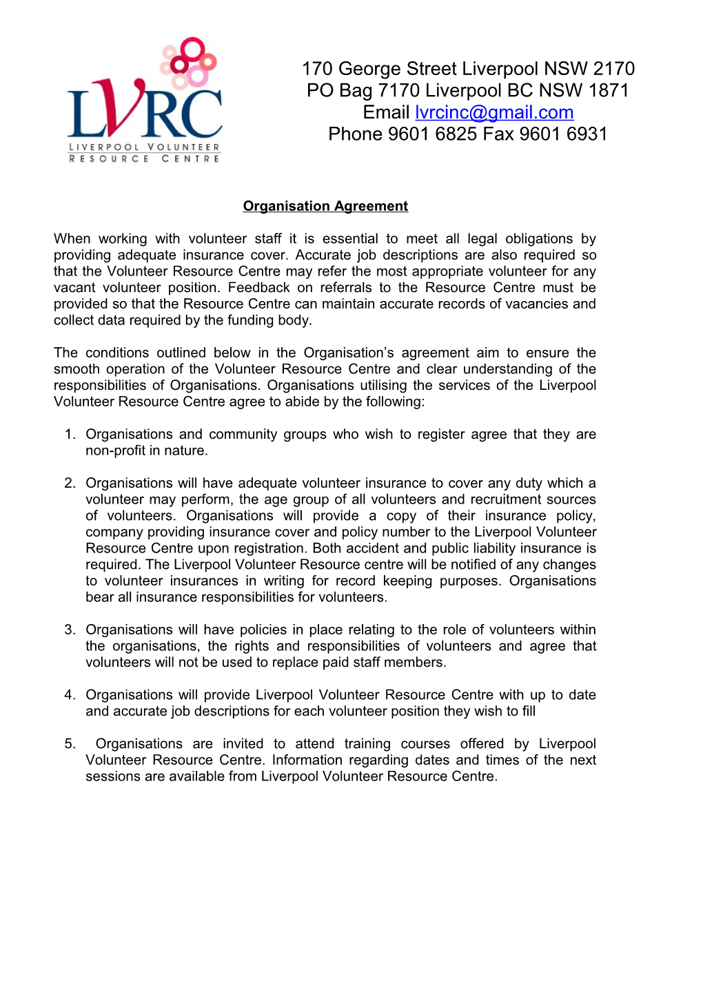 Organisation Agreement