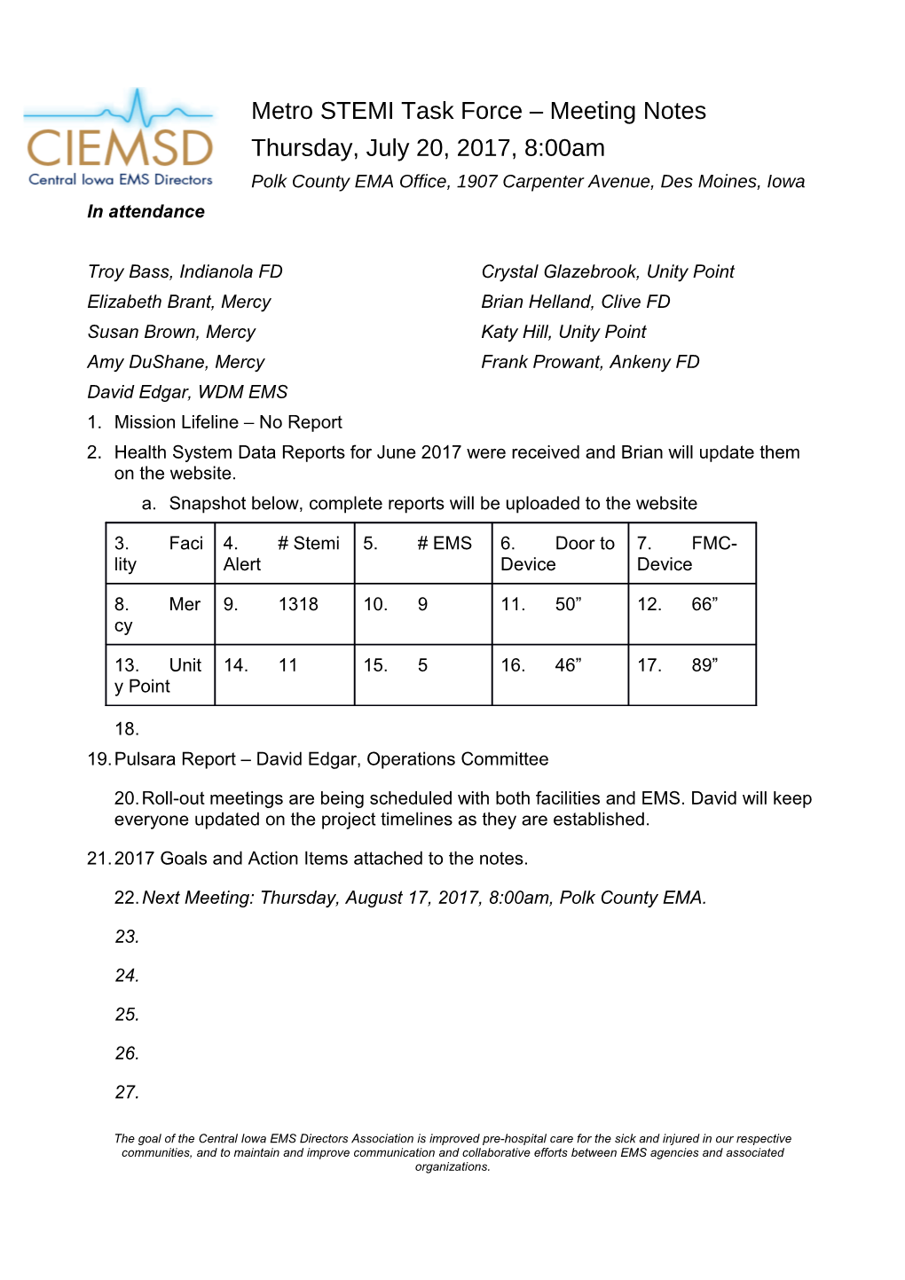 Metro STEMI Task Force Meeting Notes