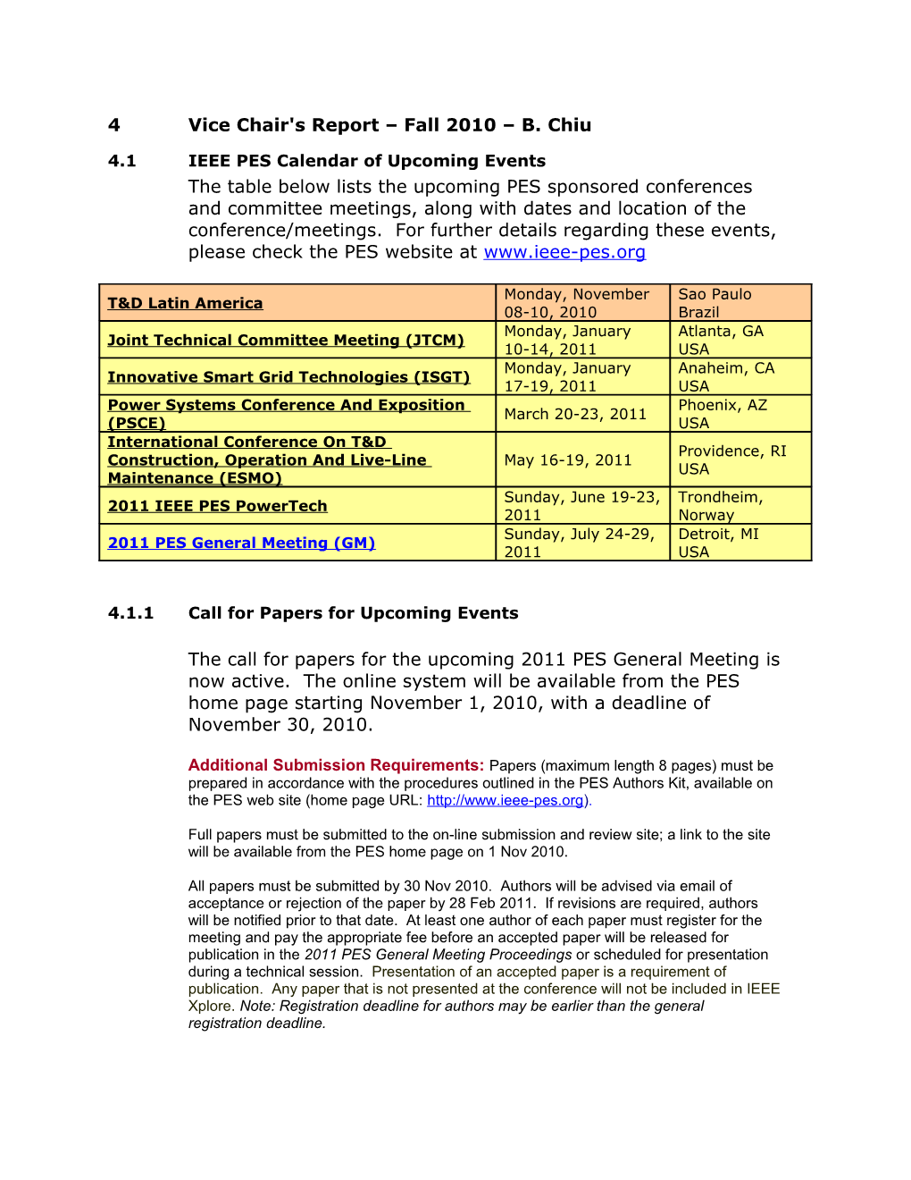 Fall 2010 Vice Chair Report