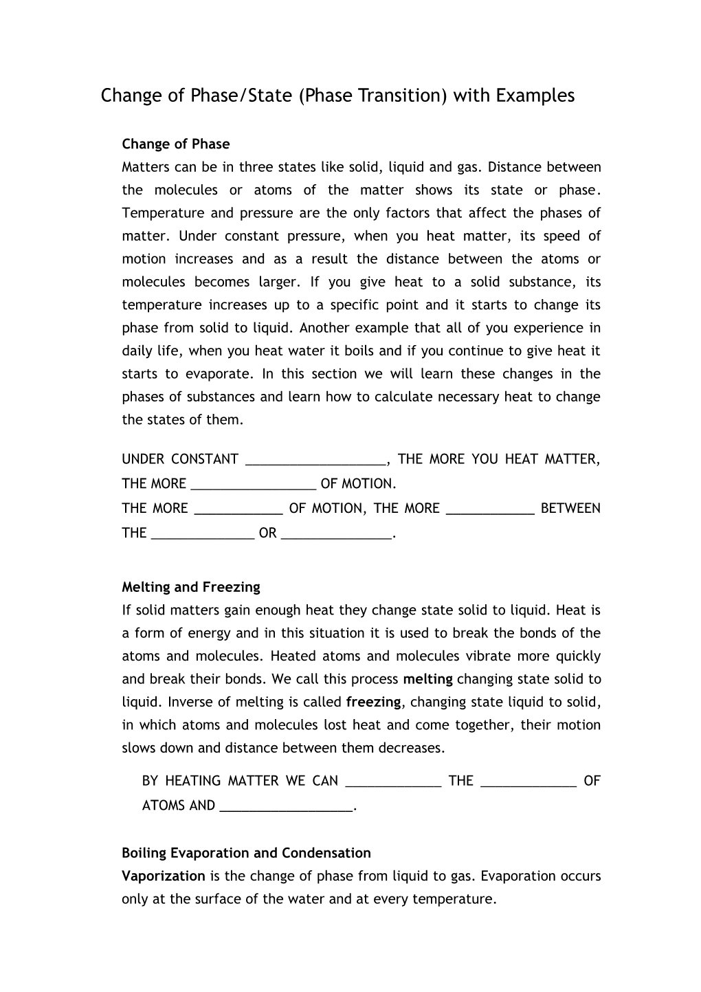 Change of Phase/State (Phase Transition) with Examples