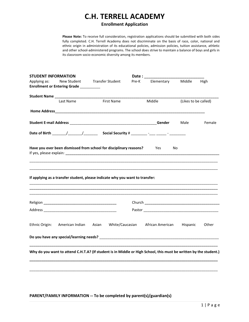 Enrollment Application