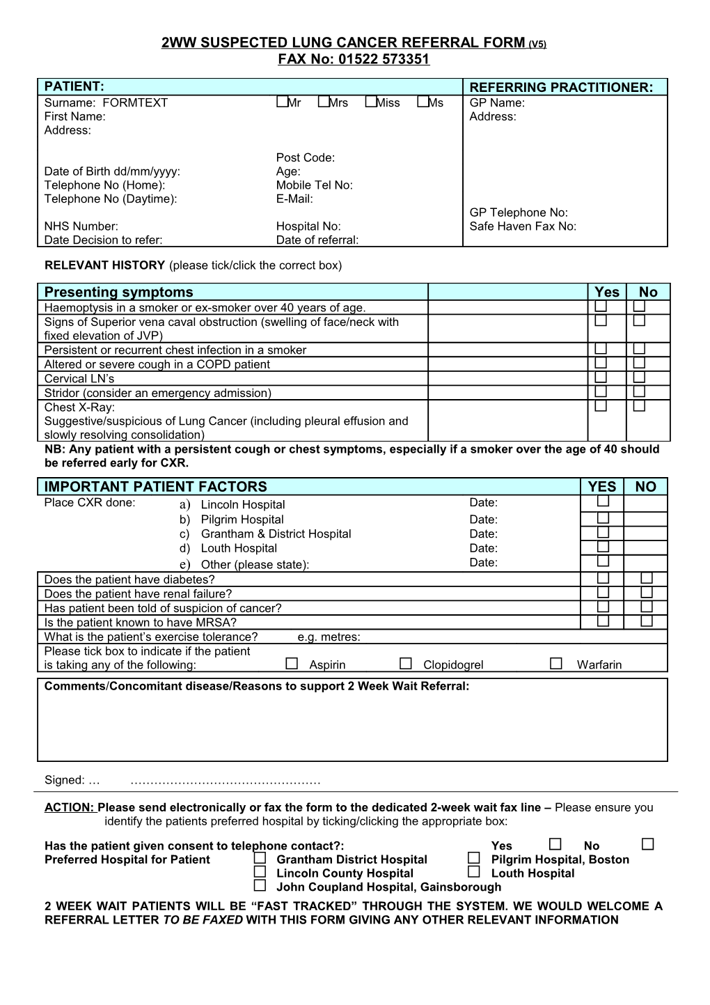 2Ww Suspected Lung Cancer Referral Form (V5)