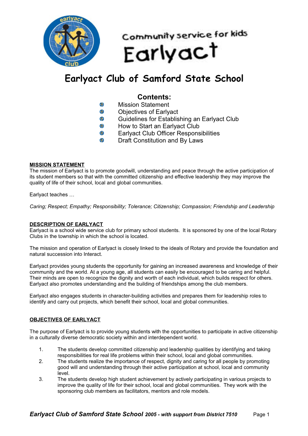 Earlyact Club of Samford State School