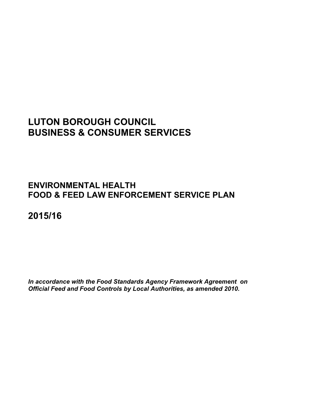 Food and Feed Law Enforcement Service Plan