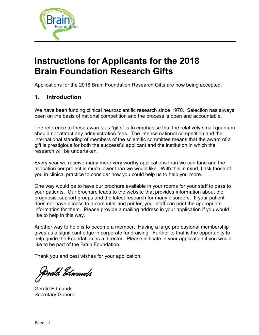 Instructions for Applicants for the 2018