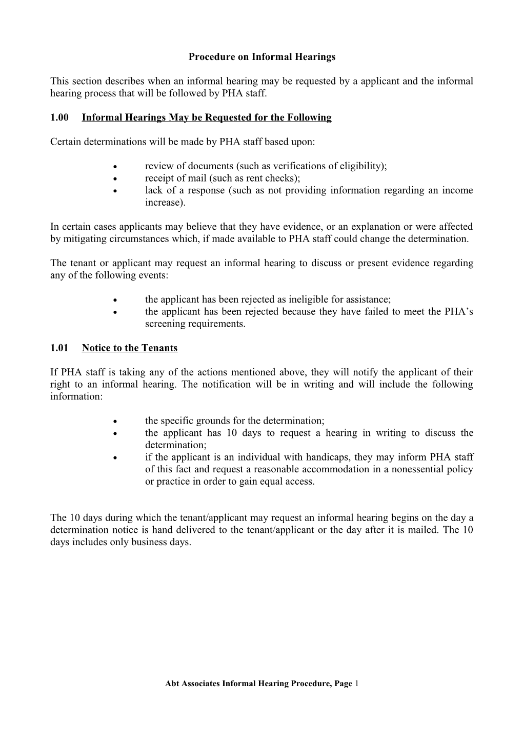 Procedure on Informal Hearings