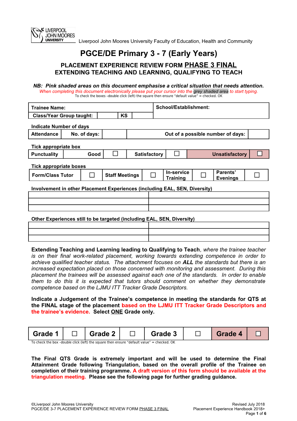 PGCE/DE Primary 3-7 (Early Years)