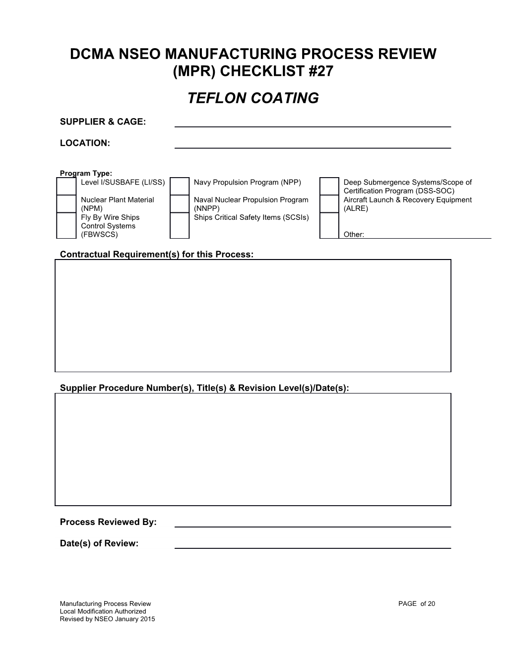 Dcma Nseo Manufacturing Process Review (Mpr) Checklist #27