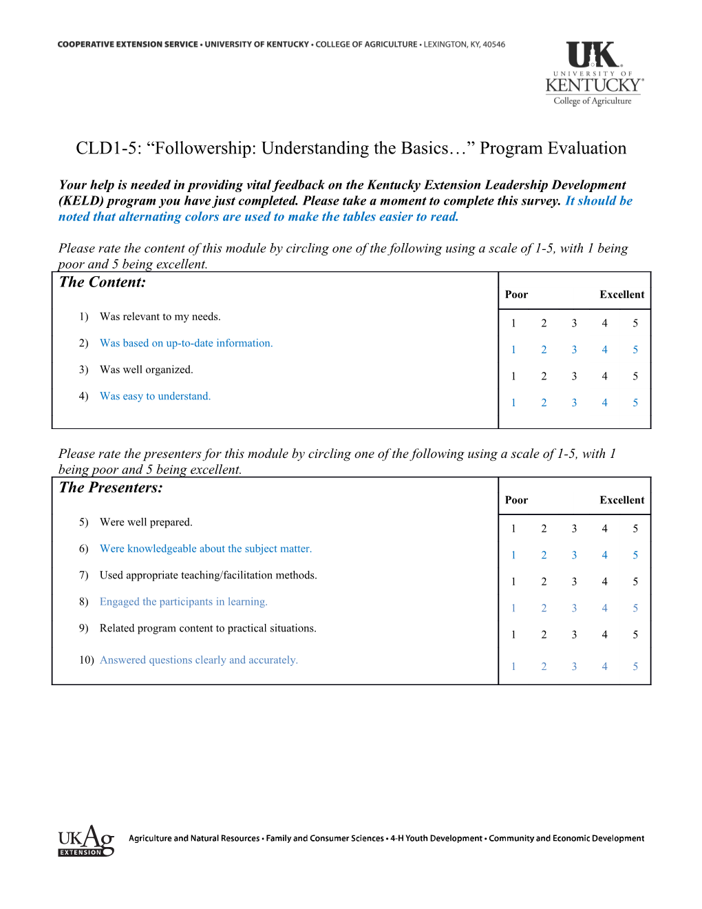 CLD1-5: Followership: Understanding the Basics Program Evaluation